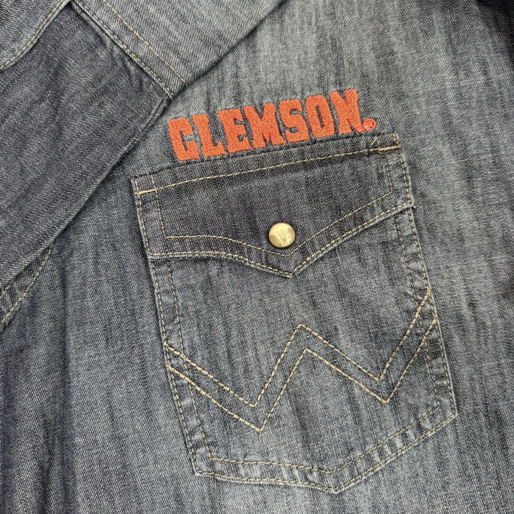 Wrangler Retro Mens‎ Western Pearl Snap Denim Shirt  Clemson Tigers LARGE NWT - Picture 5 of 10